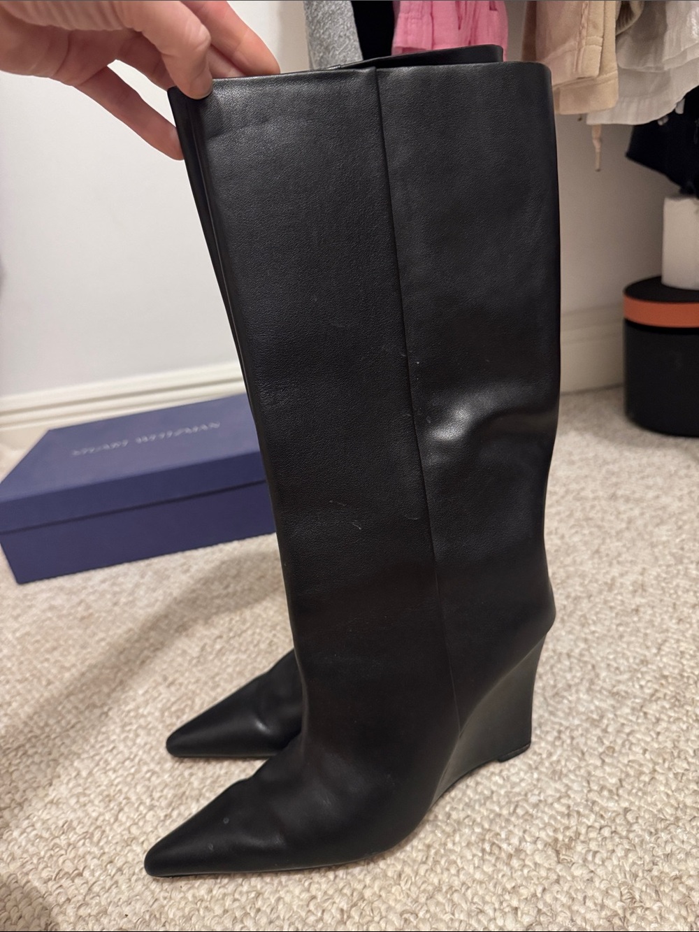 Raye Black Pointed Toe Wedge Knee-High Boots - Women 9 revolve